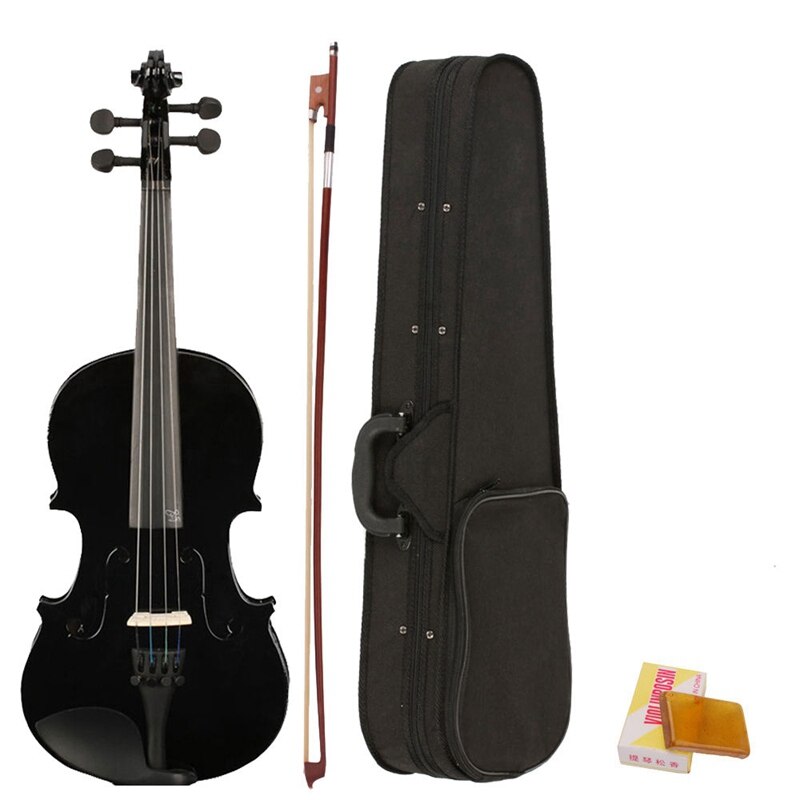 -4/4 akustisk violinfioler i fuld størrelse sort med sag rosin og violin skulderstøtte til 4/4-3/4 størrelse med sammenklappelig