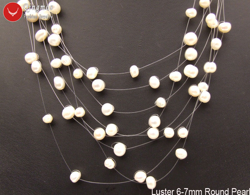 Qingmos Pearl Necklace for Women - 6-7mm Round Freshwater Pearls - 8 to 20 Strands - 18-20 Inch Length
