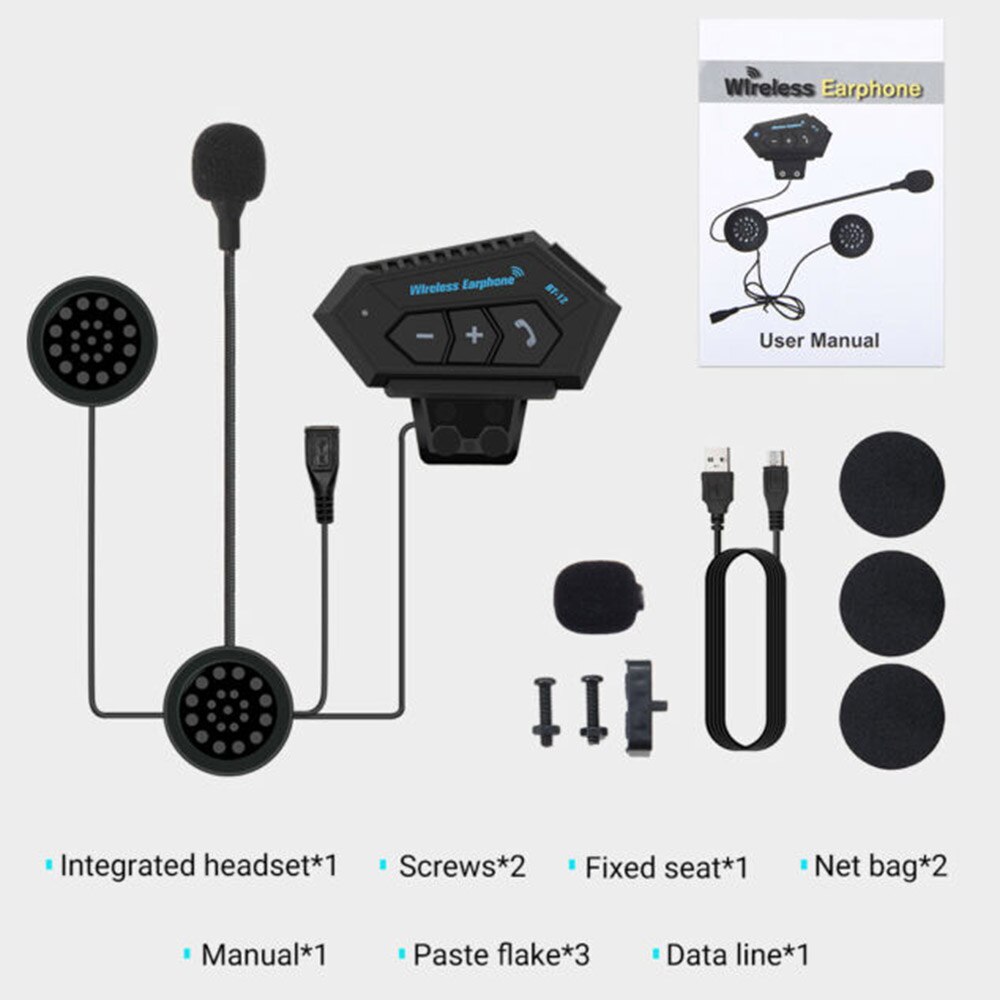 Motorrad Helm Headset kabellos Bluetooth Kopfhörer Lautsprecher Hände-Freies BT-12 Helm Bluetooth Headset Motorrad Kopfhörer