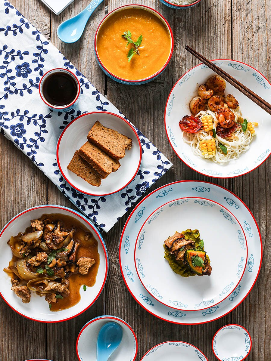 Hand painted ceramic tableware deep dish dish dish household Japanese dish simple fish dish bowl dish set Lovely tableware set