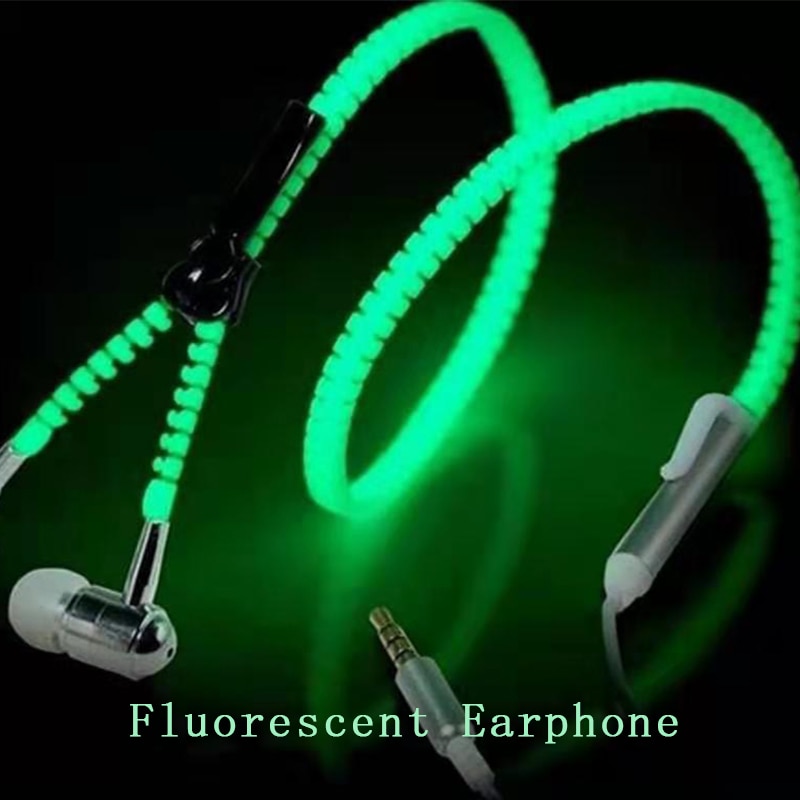 Cool Luminous Glowing Earphone Zipper Bass Mic Headset Night Lighting Colors For iPhone Samsung Xiaomi Metal In-ear Headpone