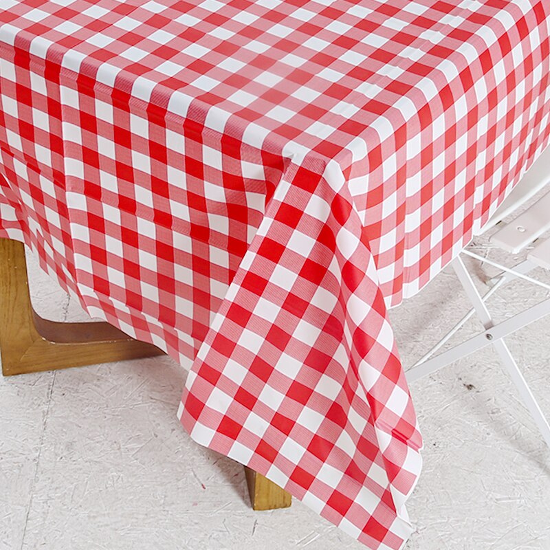 1pc D&Z PE Disposable Red Plaid Table Cover for Wedding Party Christmas Plastic Tablecloth Picnic Easy Use Supplies