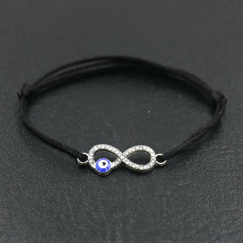 Mujeres afortunadas de Color plata infinito encanto 8 hombres pulsera hilo de cuerda roja cuerdas Chakra pulseras para niño niñas niños de los Amantes: 8 eye black silver