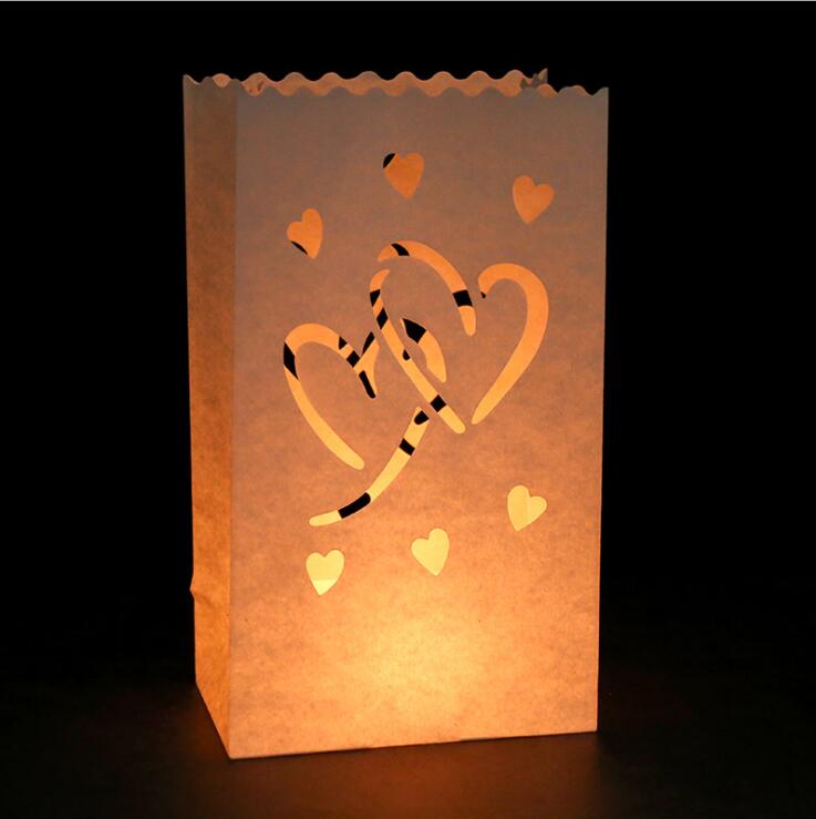 10Pcs Wedding Hart Waxinelichthouder Luminaria Papieren Lantaarn Kaars Zak Thuis Romantische Bruiloft Decoratie Benodigdheden