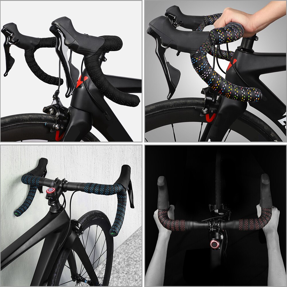 1 Pair Anti-slip Road Bike Handlebar Tap Soft EVA Bicycle Handle Bar Strap Perforated Bicycle Handel Bar Tapes with 2 Bar Plugs