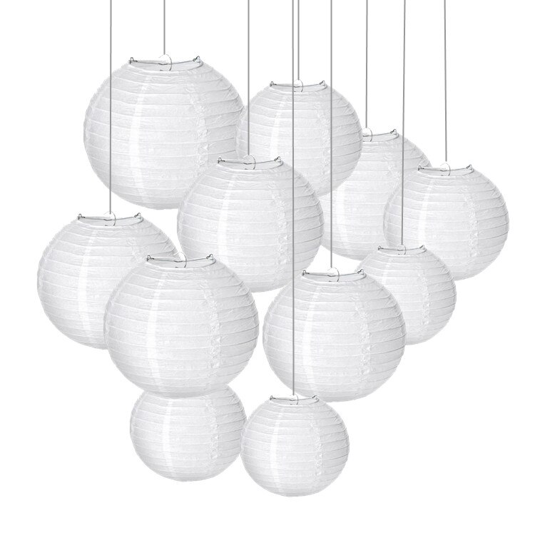 10pcs/set Mixed Size(10cm,15cm,20cm,25cm,30cm) Beige White Paper Lanterns Chinese Ball Lampion For Party Wedding Birthday Decor: white