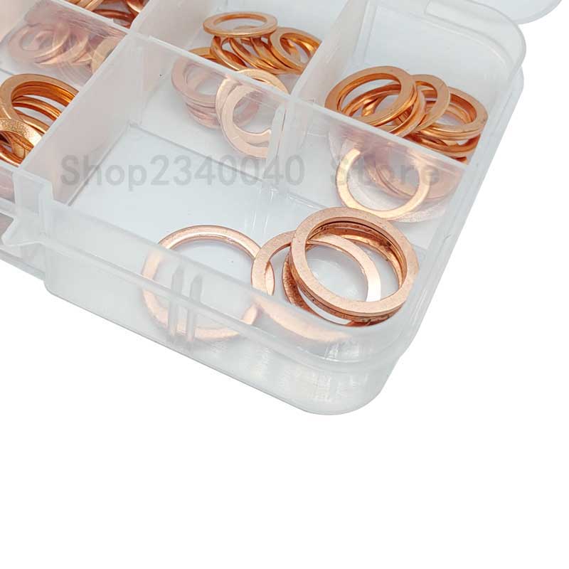 100 st/set  m4 m5 m6 m8 m10 m12 m14 kopparbricka packningssats kopparbricka sortimentsats för båtkross platt tätningsring verktyg