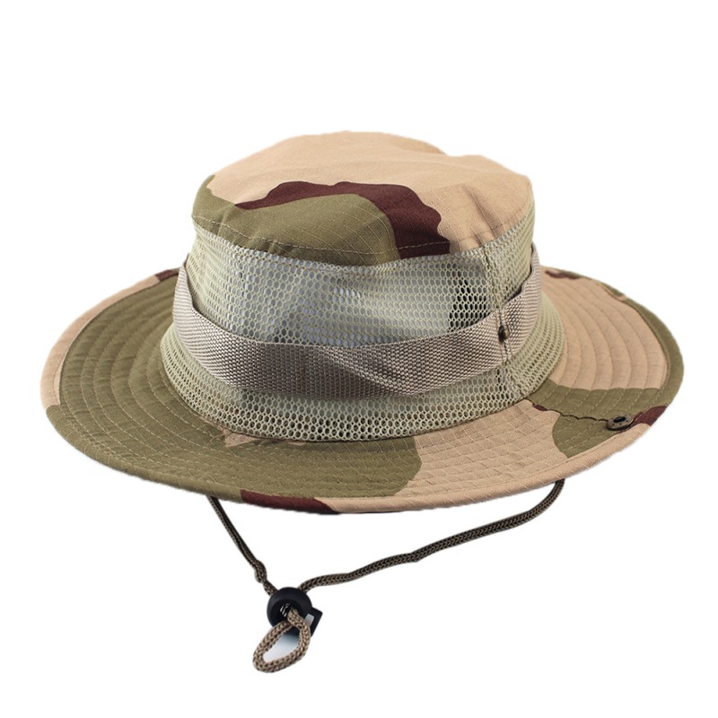 Fiskerhætte tøj tilbehør spand hatte voksen flad top rund foldning brim solskærm åndbar mesh cowboy: A3