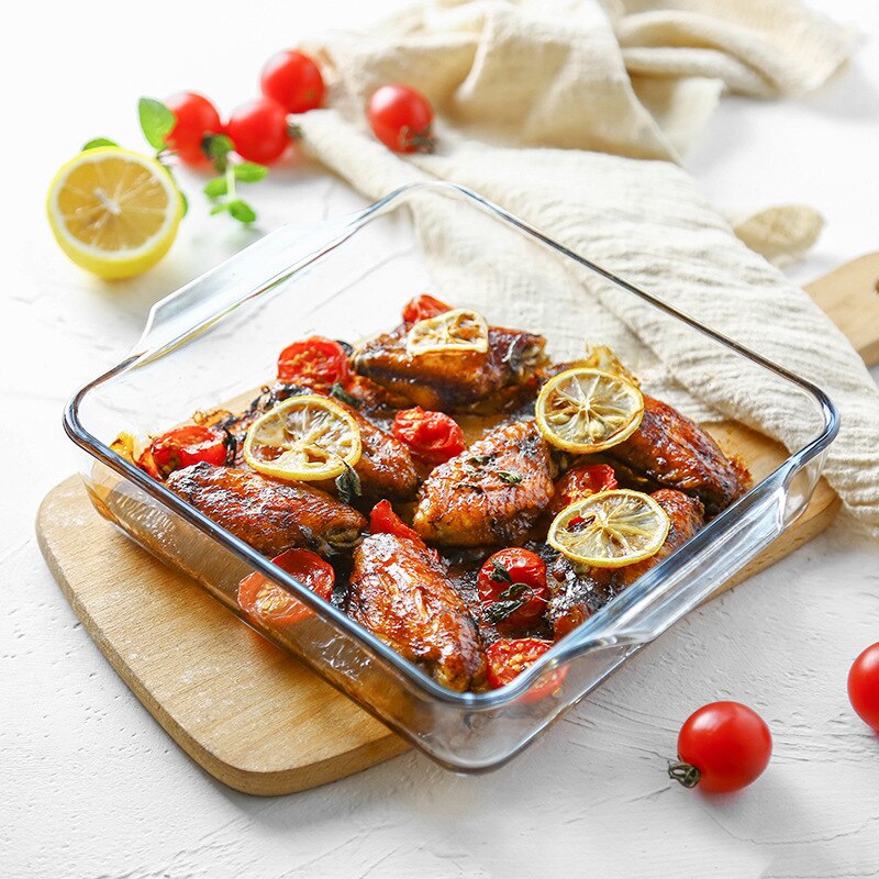 Transparent Microwave Oven Glass Bakeware Saucepan Tray Household Large Capacity Dinner Plate Binaural Storage Tablewar