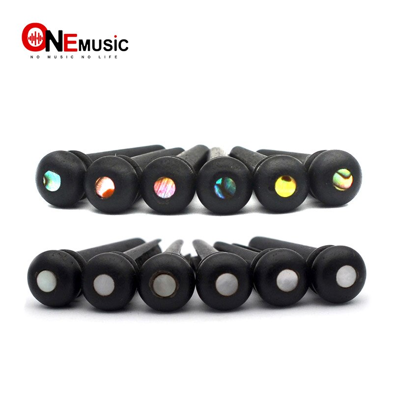 6 pcs ébène guitare acoustique fendue pont broche avec cercle en laiton Abalone Shell dots guitare pièces accessoires noir