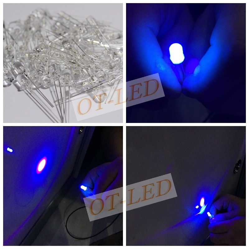 100 pcs 5mm Ultraviolet 395nm 400nm UV LED Diode Light Emitting Lamp 5mm UVLED (Ultra Violet Paars 5mm Ronde Water Clear Lens)