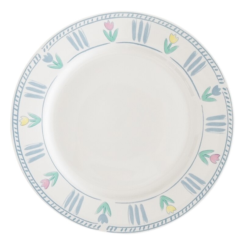 8 inch Lovely Ceramic Plates Dessert Plate Breakfast Cake Dessert Flower Fruit Letters Pattern Dish Home Decorations: E