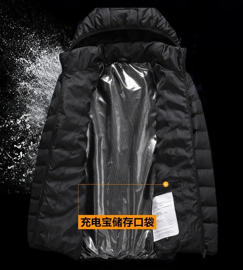 Giacche riscaldanti da uomo USB calde invernali termostato intelligente colore puro abbigliamento riscaldato con cappuccio giacca in cotone impermeabile da uomo