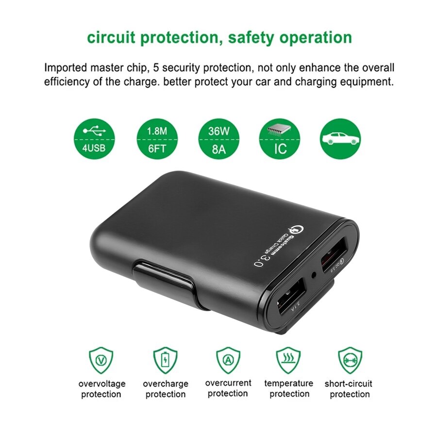 4 Port Usb QC3.0 Snelle Autolader Uitbreiding Usb Hub Universele Telefoon Pad Tablet Power Adapter Voor Voor-en Achterbank passagiers