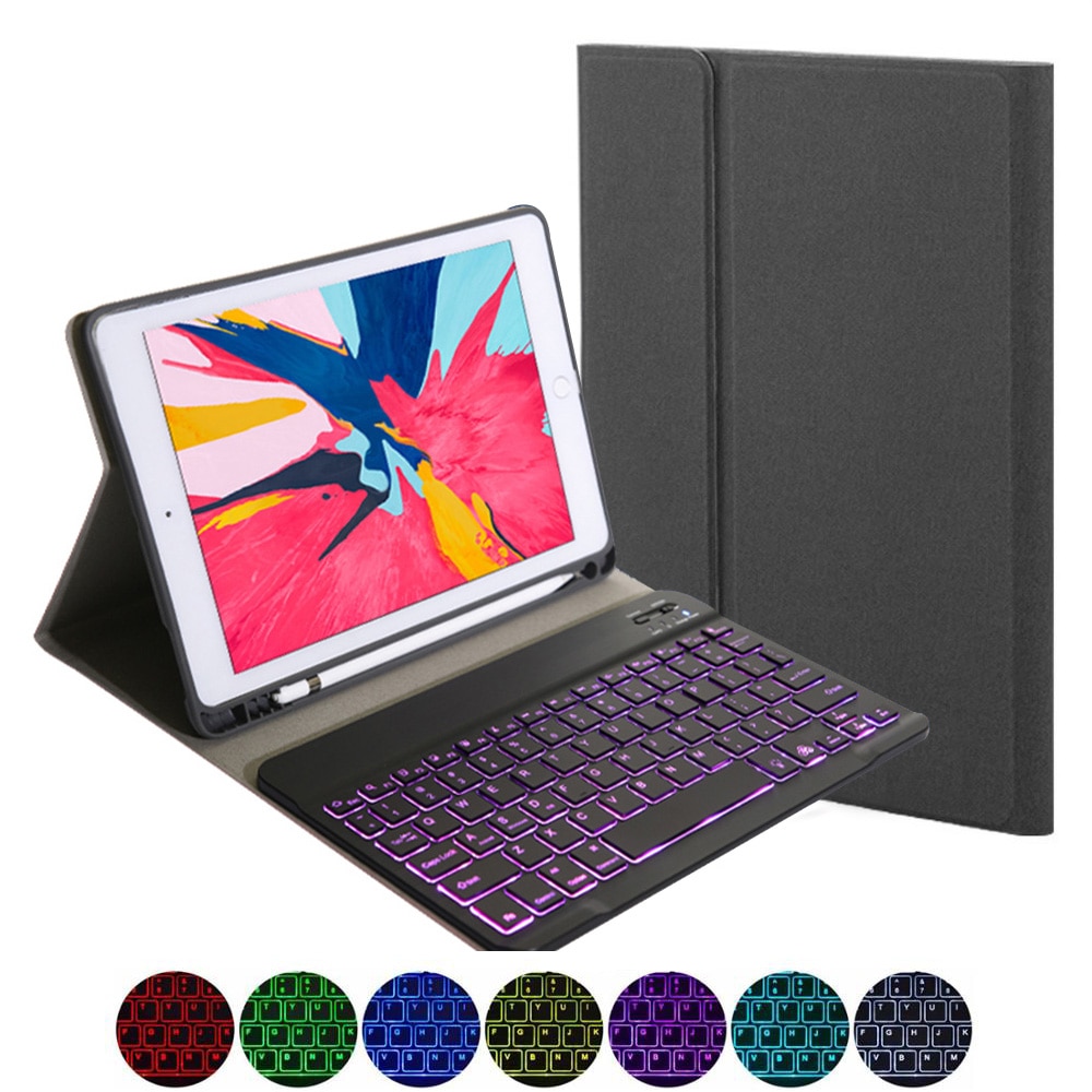 Voor ipad 7 10.2inch 7 Kleuren Backlit Tablet Bluetooth Toetsenbord met Doek Marks Tablet Lederen Beschermhoes met Pen Houder