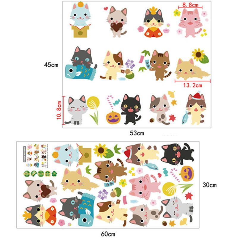 1 Set Funny Cat Combination Wall Stickers Decorative Kitten Switch Stickers DIY Art Decals For Kids Room Wallpaper Bedroom Decor