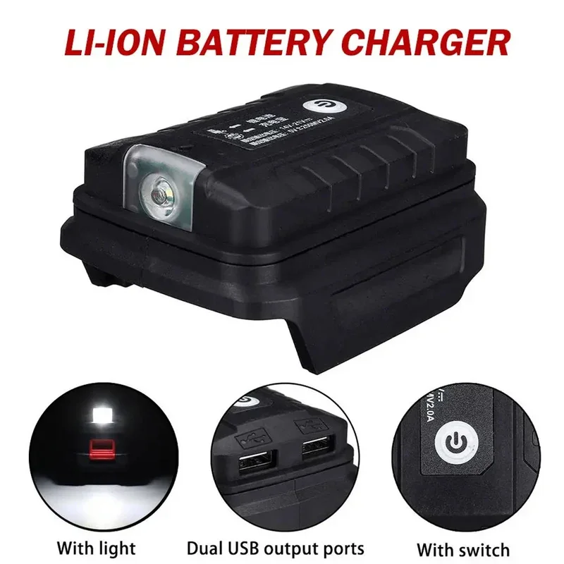 Adapter led-arbejdslampe til makita 14.4v/18v li-ion-batteri  bl1830 bl1430 bl1850 stk . dobbelt usb-konverter med led-lampe til makita