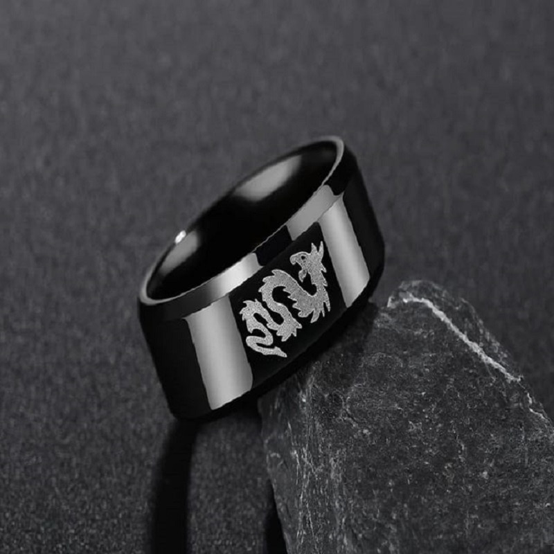 Ring Stainless Steel Wedding Bands Chinese Dragon Loong Engraved Ring For Men