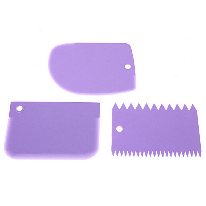 3 stuks/set taart schraper fondant schraper taartdecoratie effen glad gekarteld doorzichtige kommen glad glazuur veelzijdige functie tool: Paars
