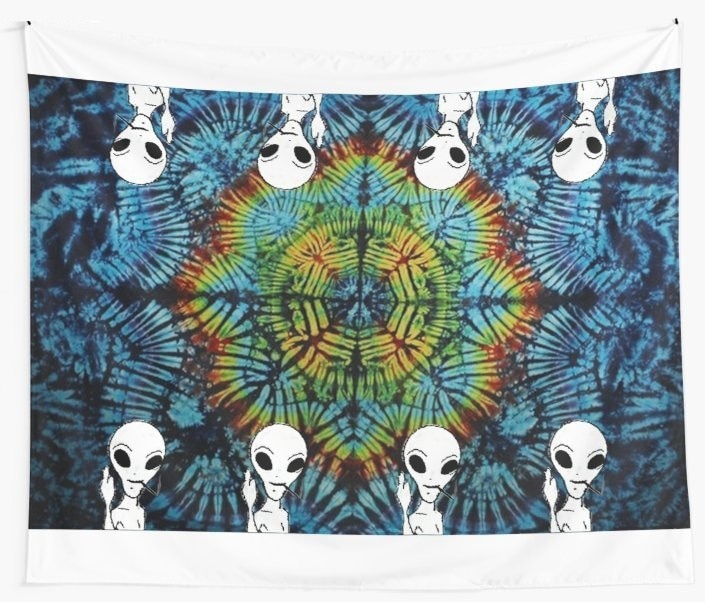 Tie dye alien saluut wandtapijt decoratie wandkleed strandkleed tafelkleed huis slaapkamer woonkamer slaapzaal wanddecoratie