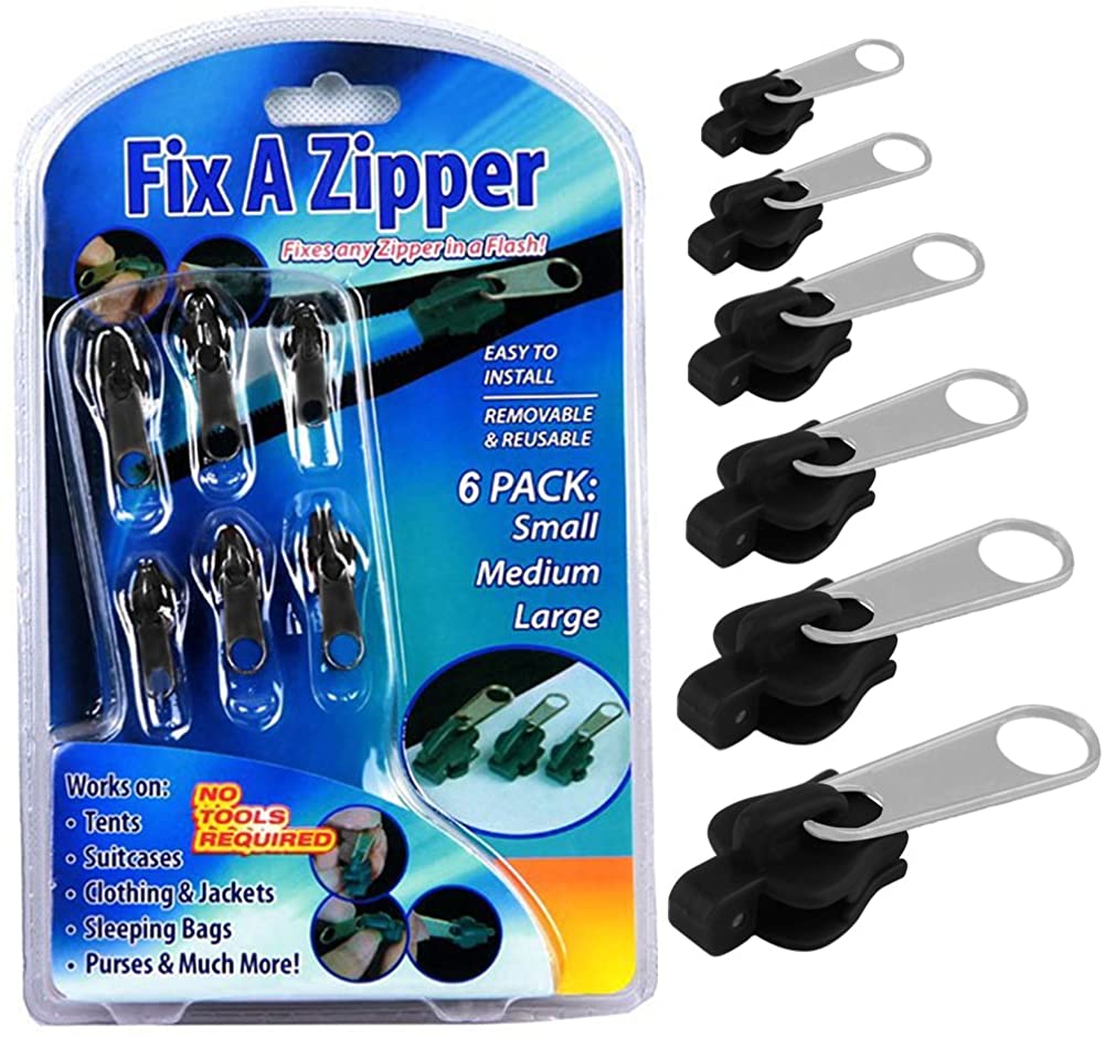 6Pcs Instant Zipper Universal Instant Fix Zipper Repair Kit Replacement Zip Slider Teeth Rescue Zippers Clothing Sewing Zipper: 1Set 6PCS