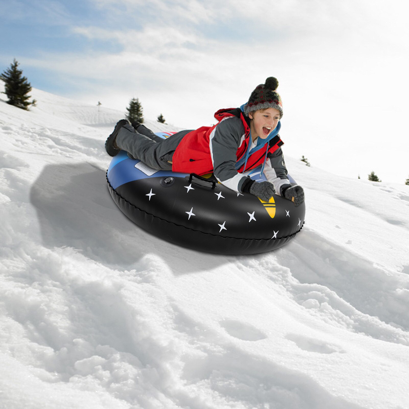 Tubo de nieve grande de 47 pulgadas, trineo inflable para nieve gruesa para adultos