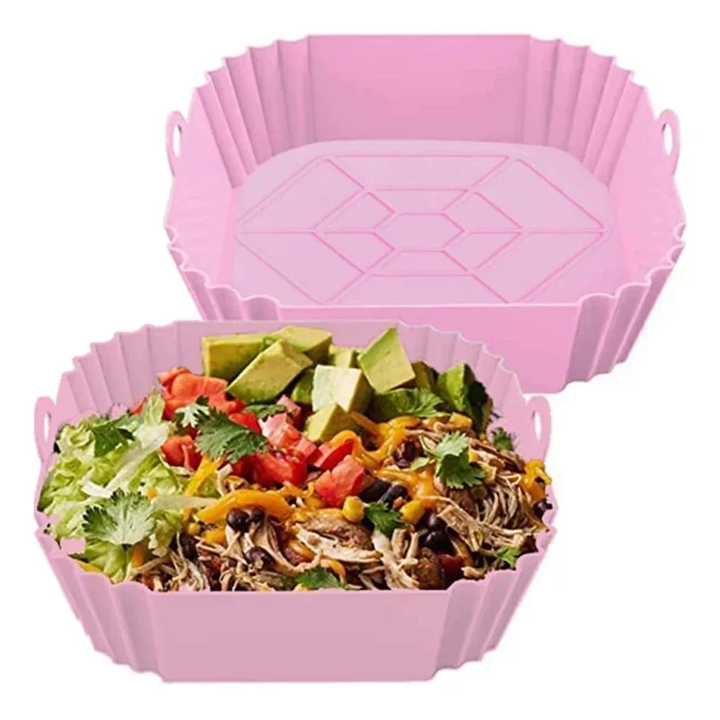 Silicone Air Fryer Pot Bandeja com Alça, Panela Quadrada, Forro Reutilizável, Acessórios de Cozinha, 1Pc: Verde