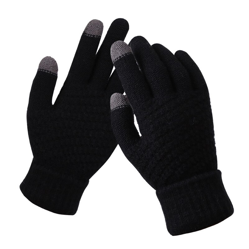 Kvinders cashmere uldstrikkede handsker vinter varm tyk berøringsskærm handsker solide vanter til mobiltelefon tablet pad: Sort