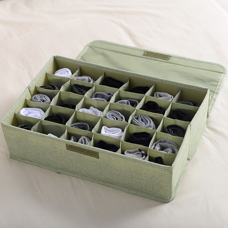Undertøj opbevaringsboks 30 gitter vaskbart rum efterbehandlingsæske med låg sokker skuffe arrangør bomuld og linned opbevaringsboks: Grøn