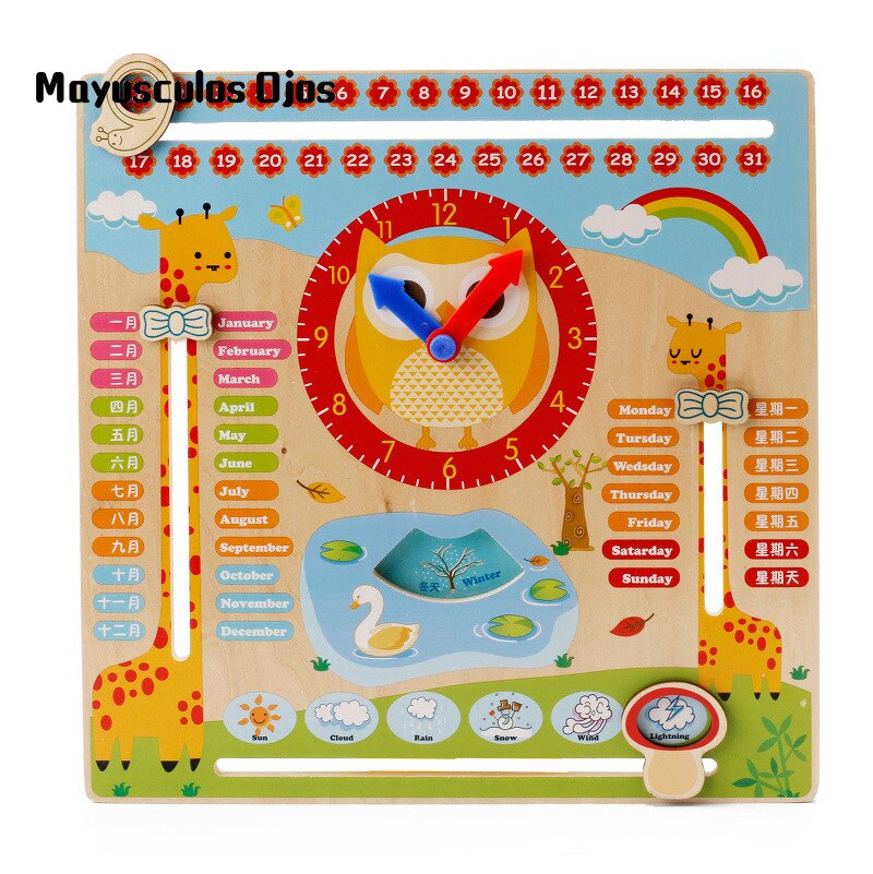 ZH 1 PC Holz Multifunktionale Digital Uhr Wecker Kalender Kognitiven Lern Frühe Kindheit Kinder Pädagogisches Spielzeug