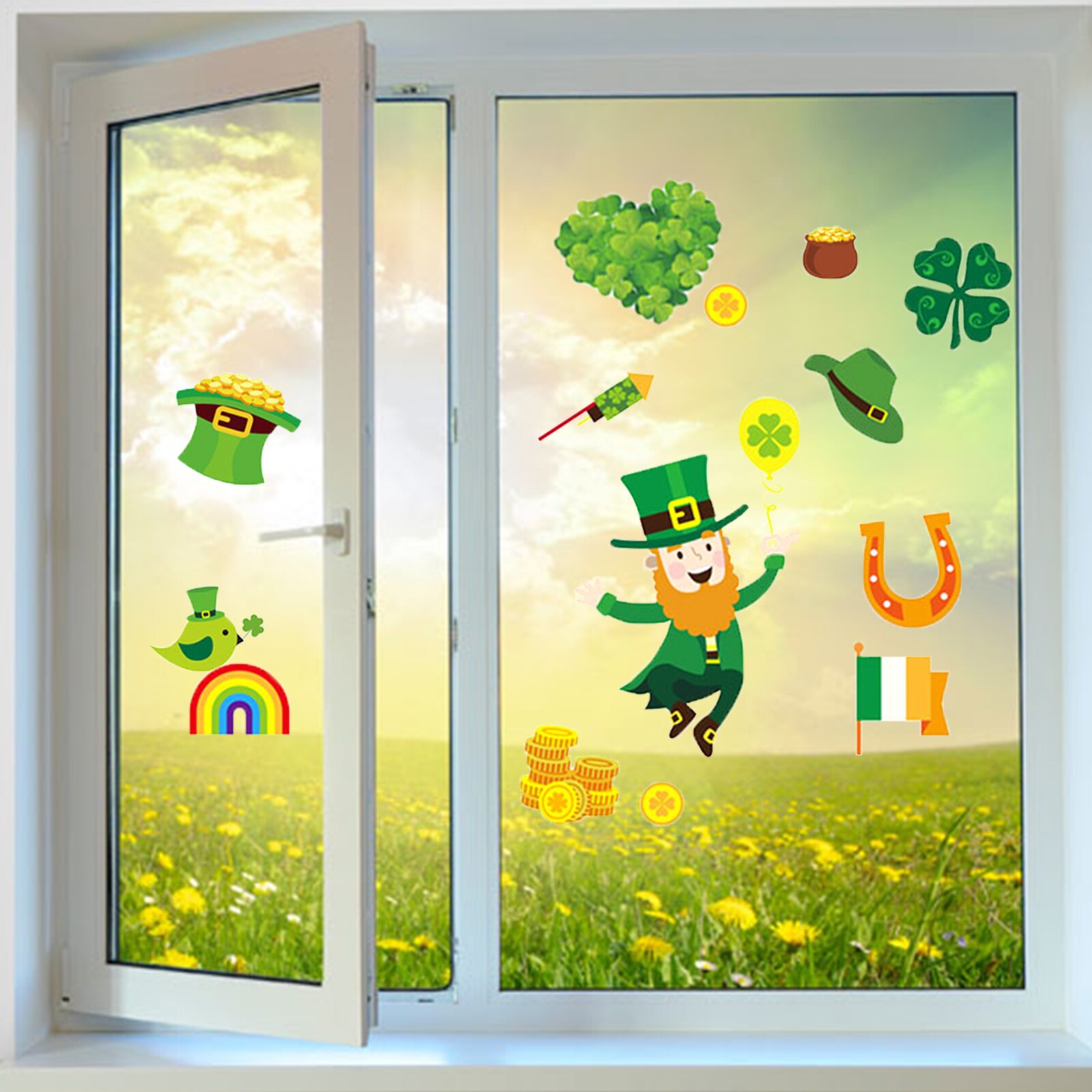 8pcs/Set St Patrick's Day Shamrock Decorations Wall Window Clings Decal Stickers Party Home Ornaments