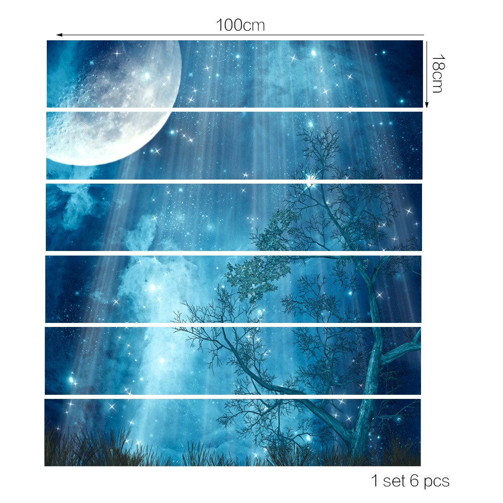 6 Stks/partij Zelfklevende 3D Trap Sticker Bos Maanlicht Decoratie Milieubescherming Muur Plakken Kan Worden Verwijderd