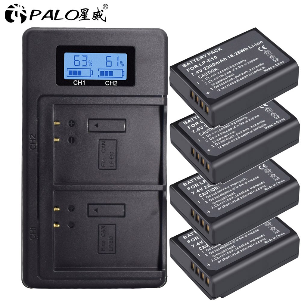 Lp -e10 lp e10 lpe 10 kamera batterier+lcd usb dobbelt oplader til canon eos 1100d 1200d 4000d kiss  x50 x70 rebel  t3 t5 t6 lp-e10: Oplader -4 batteri