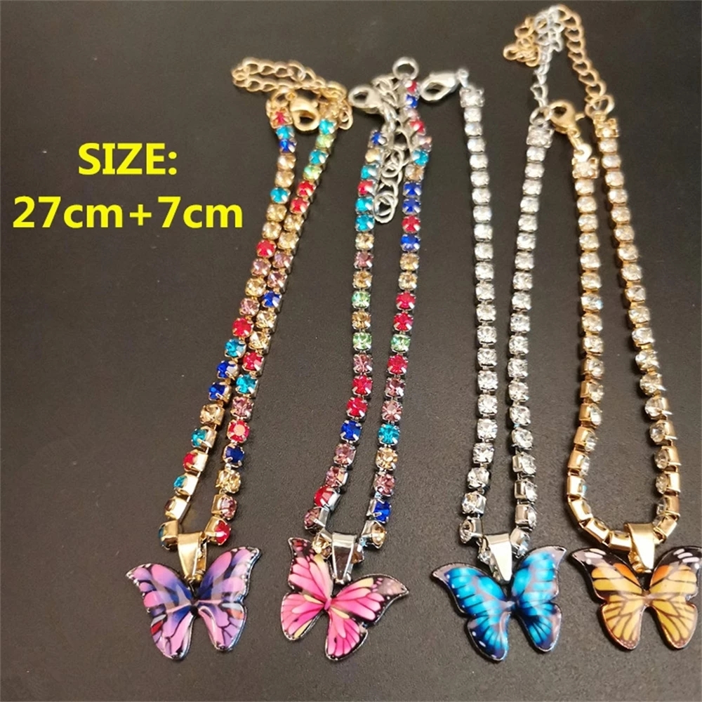 Tobillera de mariposa de Metal bohemio, pulsera colorida ostentosa para tenis, tobillera para mujeres y niñas, accesorios de cadena para pies de playa de verano