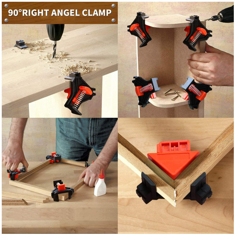 4PCS 90 Degree Corner Clamp Adjustable Single Handle Spring Loaded Right Angle Clamp Swing Woodworking Clip Clamp Tool
