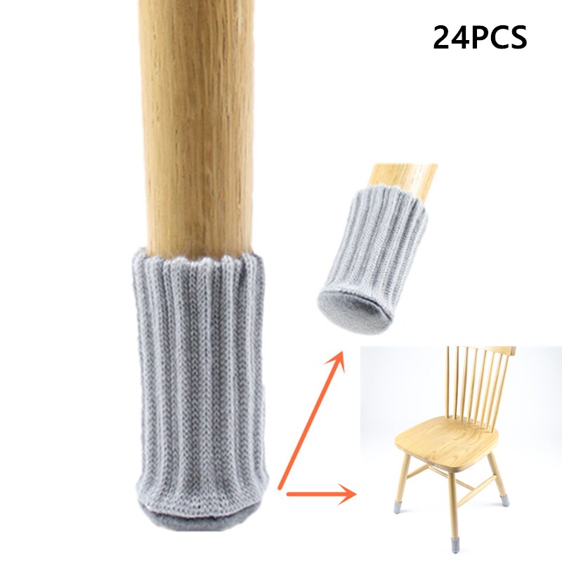 24 stk / sæt skridsikker strikket bomuldsstol benkapper møbler bordfødder sokker trægulvbeskyttere hjemmeindretning: Lysegrå