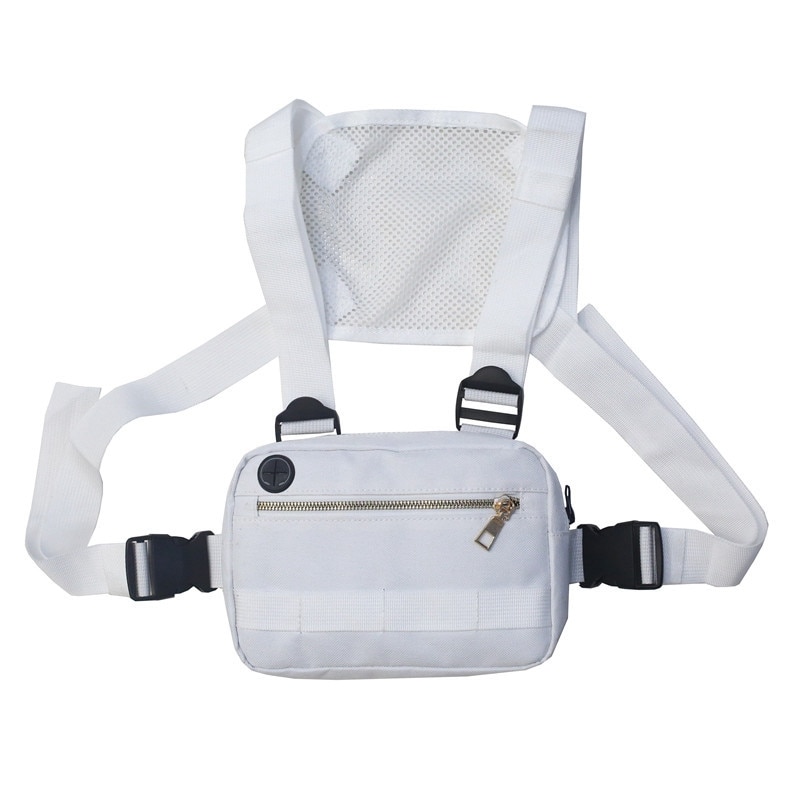 Bolsa de pecho para hombre, pequeña ropa informal estilo Hip Hop, bolsa de pecho funcional, bolso cruzado de hombro, bolsas de ropa de calle ajustables, riñoneras blancas: Default Title