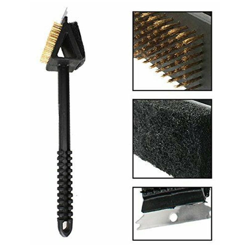 3 in 1 Corner Wire Brush Barbecue Grill Oven Handle Sponge Cleaning Long Shovel Cleaning Wire Brush BBQ S2R0