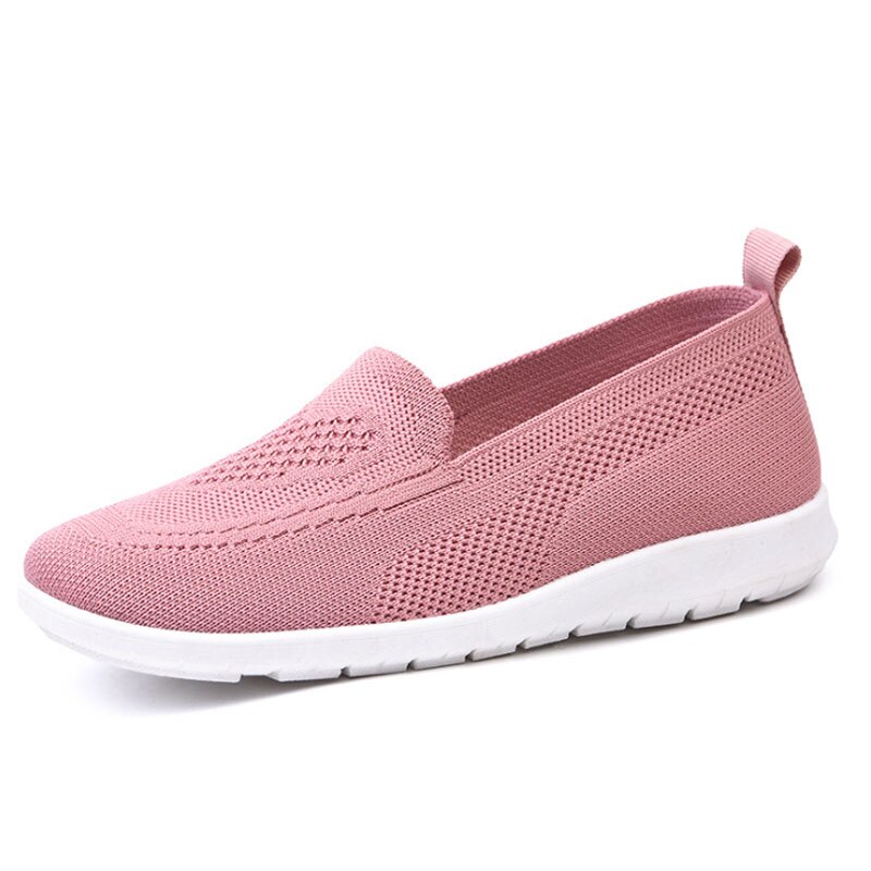 Mocassins en coton tricoté, confortables, à enfiler, chaussures de luxe, ballerine, chaussures âgées, automne chaussures pour dames: Rose / 38