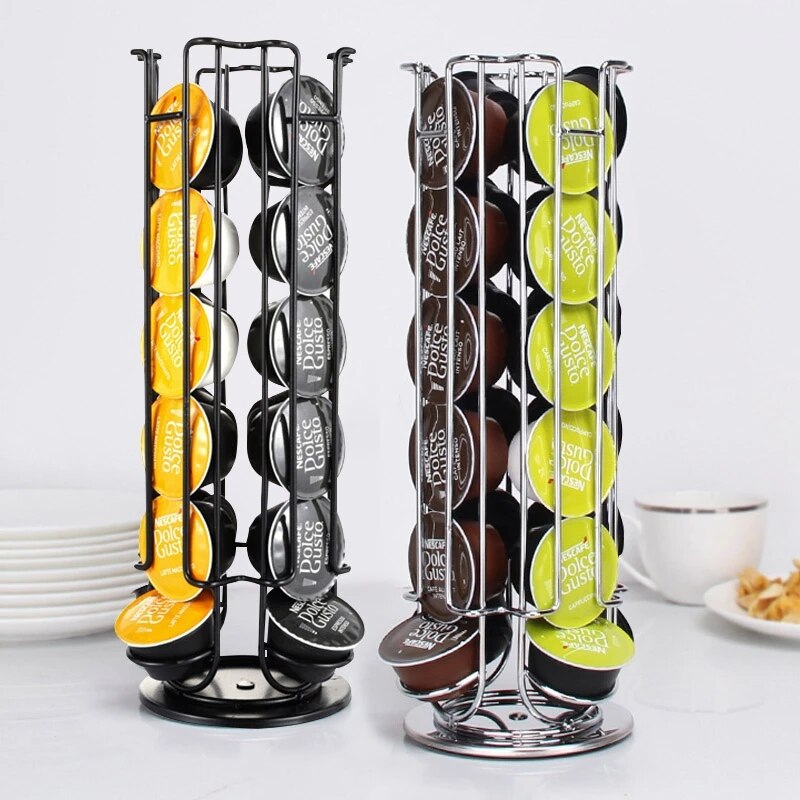 White Rotatable Coffee Pod Holder For Dolce Gusto Capsule Display Capsule Rack Stainless Steel Tower Stand Storage Shelves 2022