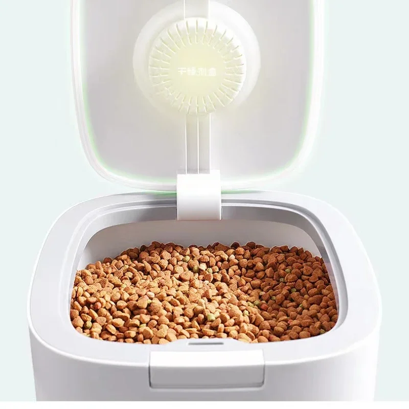 Recipiente de armazenamento de alimentos para cães de estimação, caixa de comida seca para gatos, vedação à prova de umidade, hermética com copo de medição, produtos de maca para gatinhos