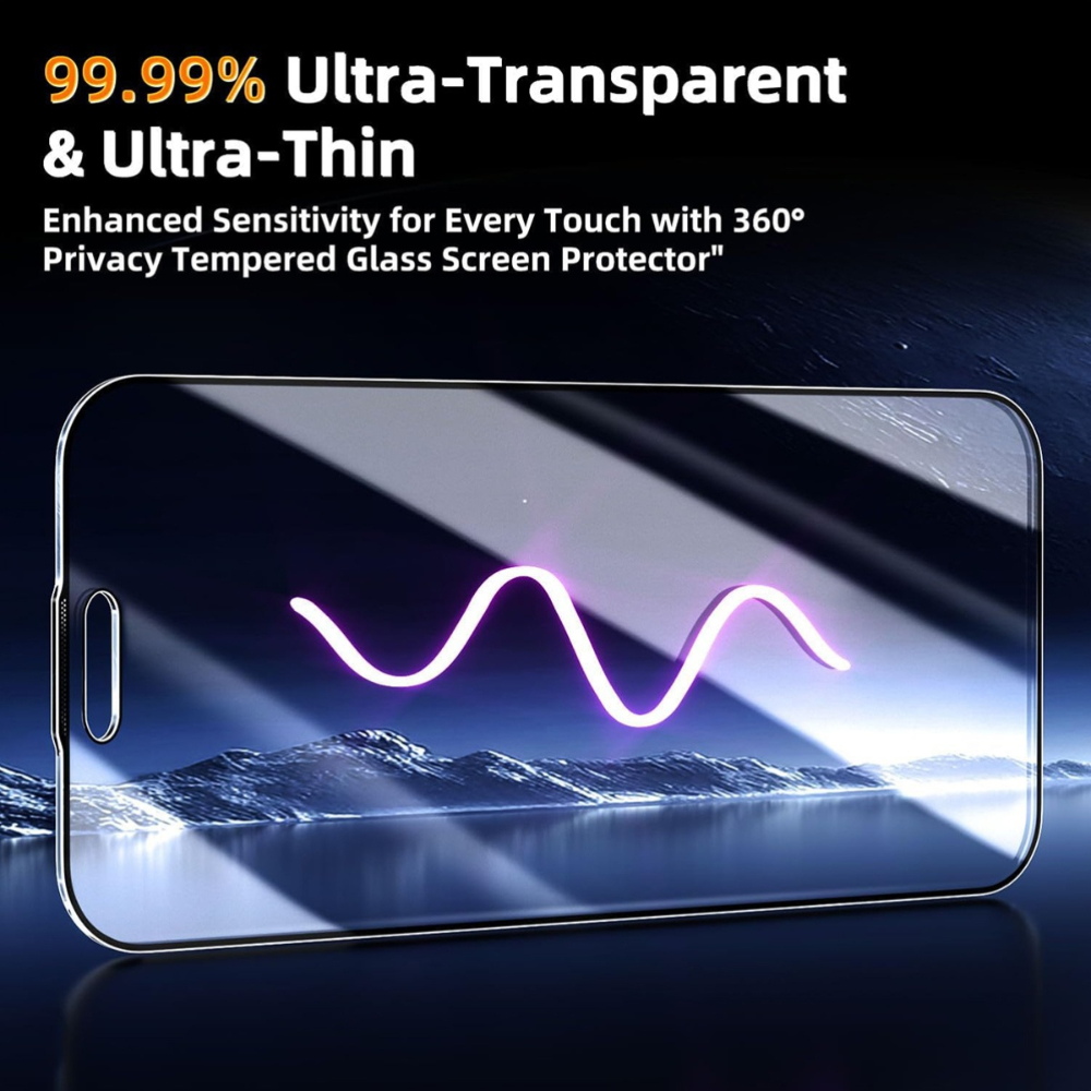 NNBILI 2 Stück 360 ° Sichtschutz-Displayschutzfolien aus gehärtetem Glas für iPhone 17 16 15 14 13 12 11 Profi Max – Einfach zu installieren