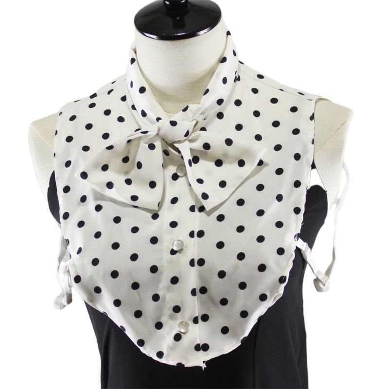 Vrouwen Classic Bowtie Nep Kraag Ketting Polka Dot Afneembare Half-Shirt Blouse 85WB: Default Title