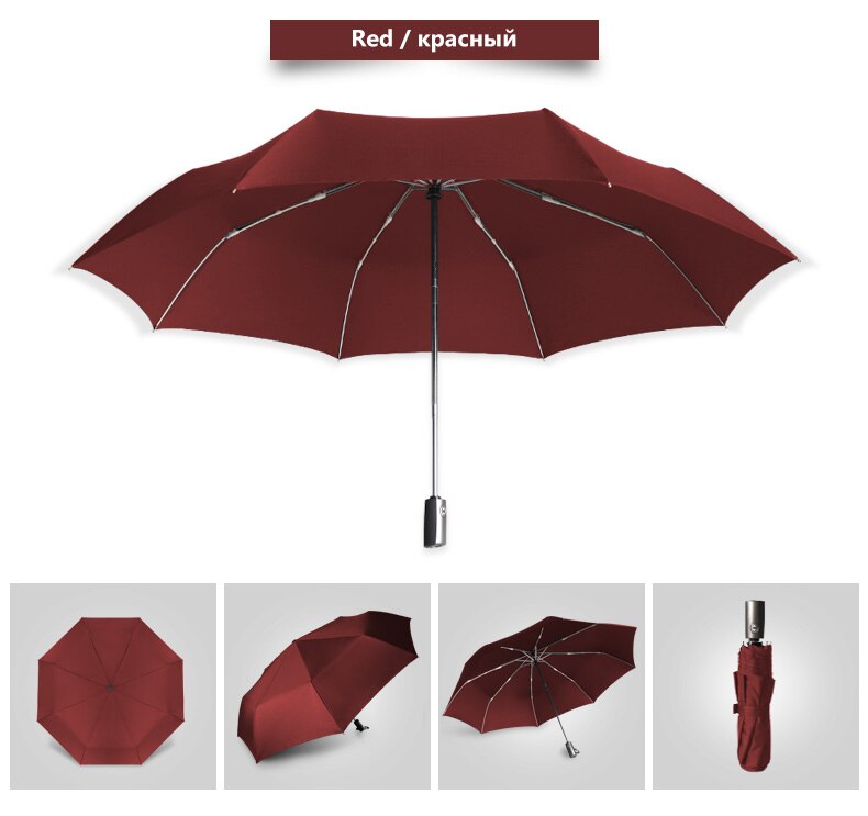 Marca de qualidade grande 120cm 3 guarda-chuva dobrável homem chuva mulher golfe negócios guarda-chuva à prova vento automático guarda-sol viagem: RED