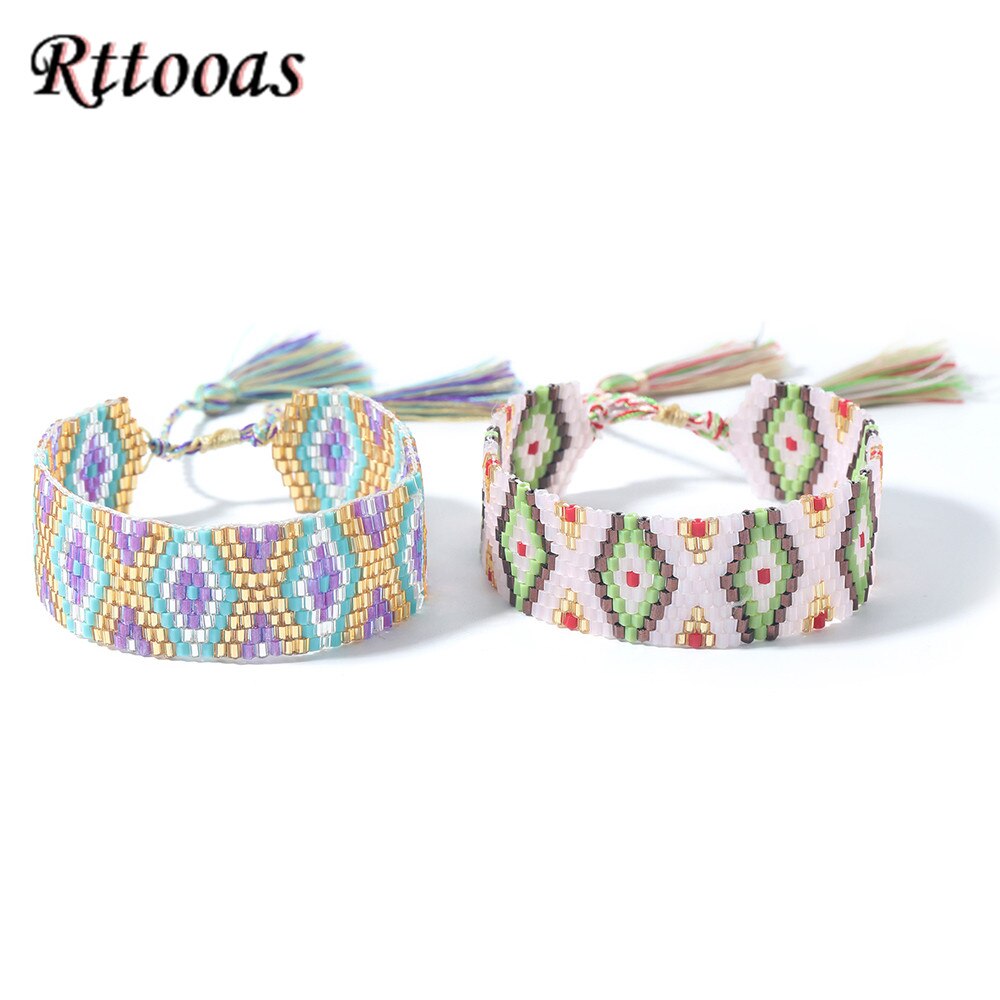 Rttooas grande Bracelets géométries MIYUKI perlé Bracelets porte-bonheur bohème pour les femmes