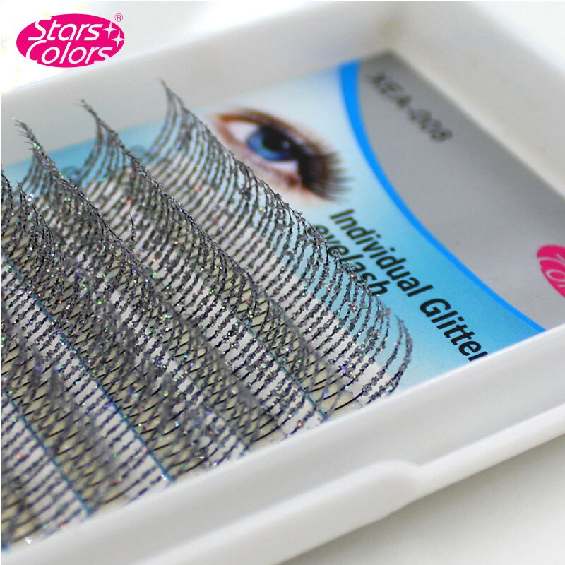 Tähdet värit 0.12mm c kiiltävä glitter tekoripset värikkäät yksittäisripset ripsienpidennys 3d 6d 9d meikkityökalut: Hopea