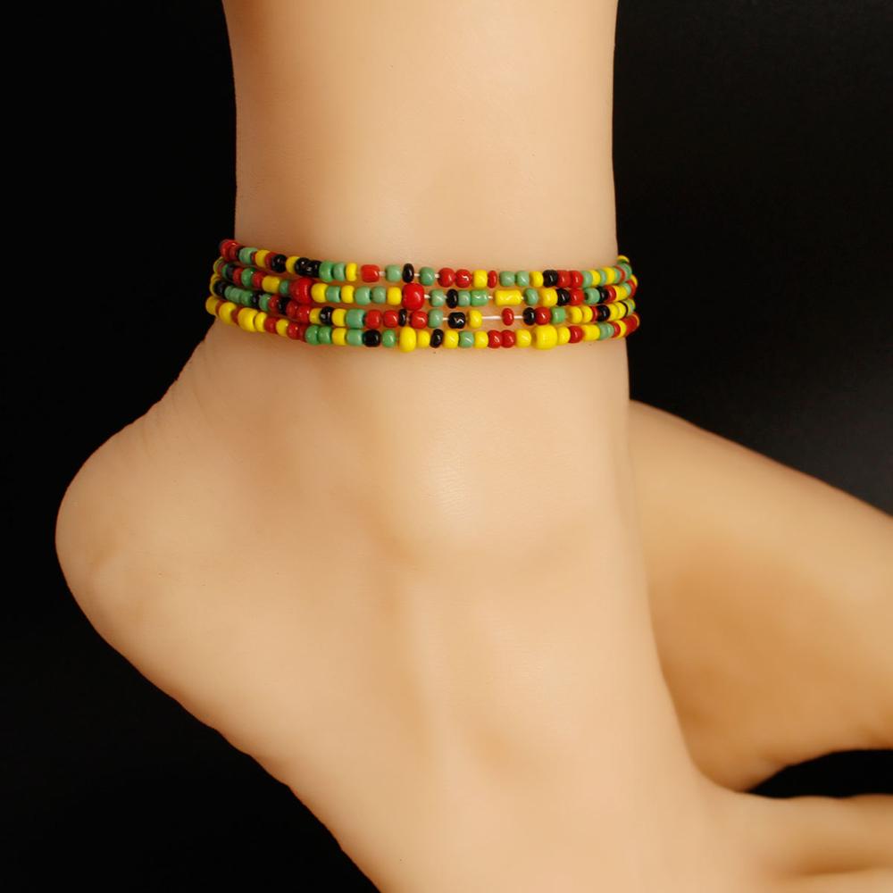 1 piezas estilo bohemio Multi Color cintura elástica vientre cuentas cuerpo cadenas pulsera tobilleras para cuerpo playa verano Boho joyería