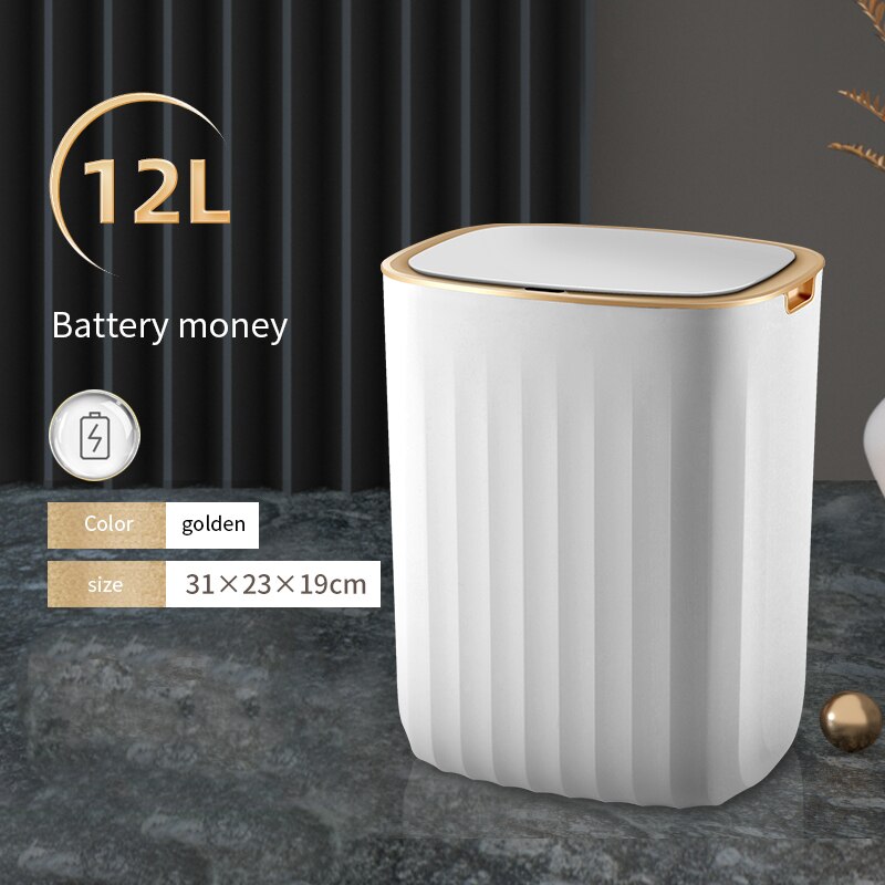 Smart Sensor Prullenbak Huishouden Automatische Elektronische Prullenbak Keuken Vuilnisbak Wc Waterdicht Smalle Opslag Emmer: Battery gold 12L
