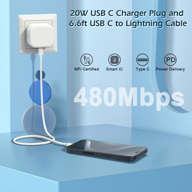 iPhone Charger [Apple MFi Certified] 20W USB C Fast Charger with 6ft iPhone Fast Charger Cable for iPhone 14/13/12/11 Pro/etc