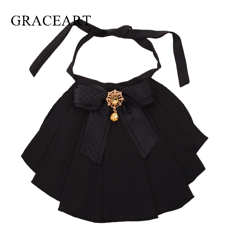 Vintage Women Jabot Collars Neck With Bowknot Pins Punk Victorian Chiffon Ruffle Collar: Black
